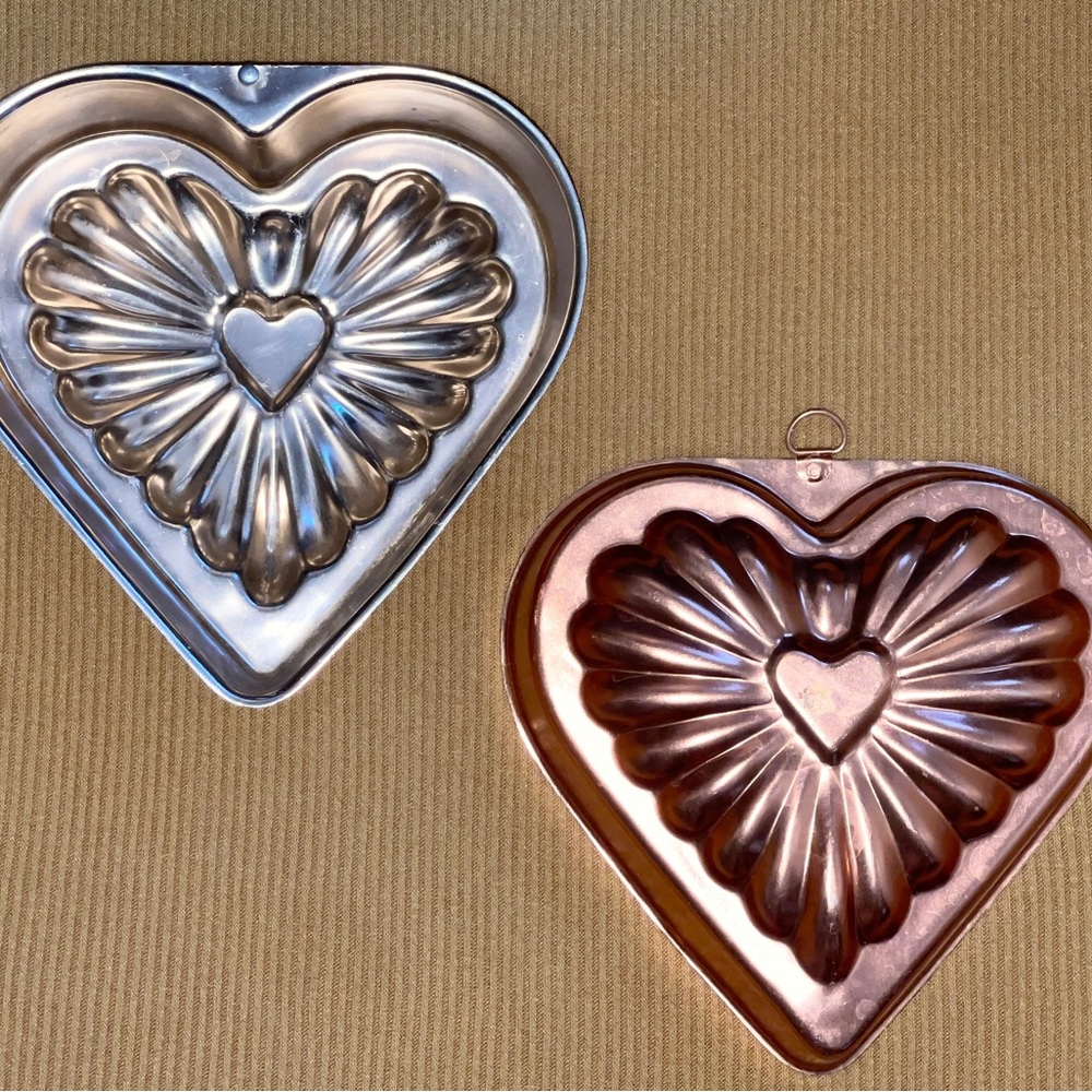 2 Vintage heart shaped copper cake pans